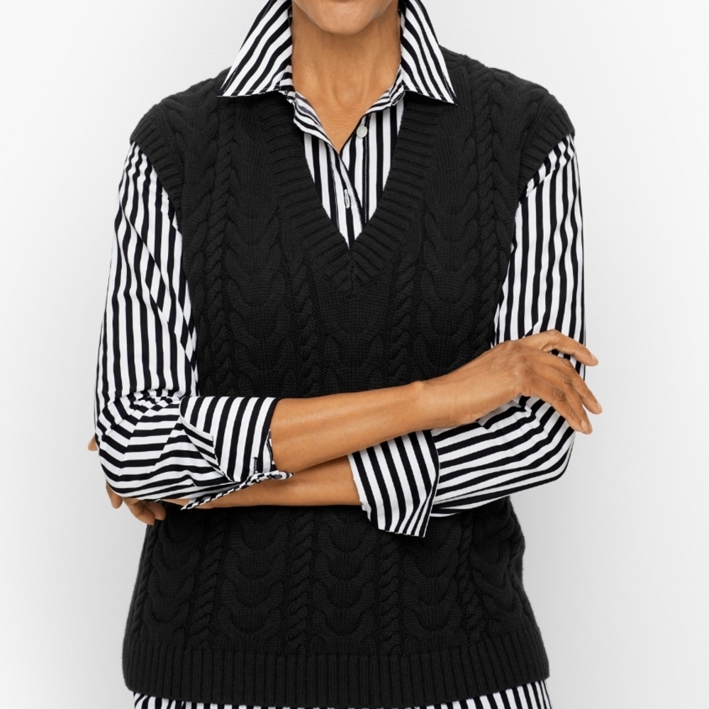 Talbots Black V-Neck Cable Knit Sweater Vest